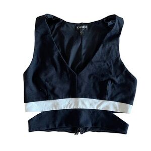 Express Black Crop Top with White Stripe Detailing Size Small